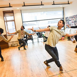 AKASH HEER (pic centre back) in rehearsals for THE HOUSE OF IN BETWEEN (Theatre Royal Stratford East)